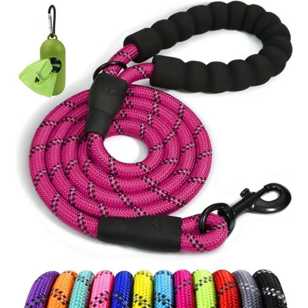 Rope Dog Leash 6 FT with Comfortable Padded Handle, Highly Reflective Threads